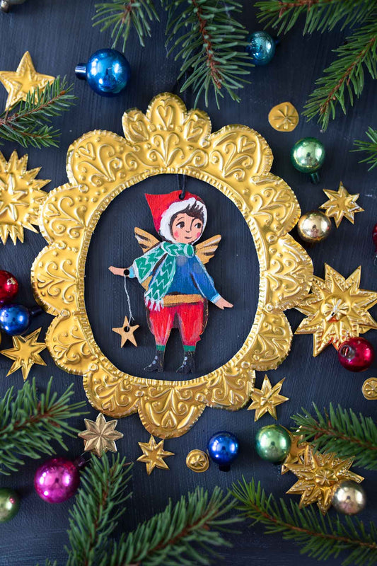 Folk Boy Angel ~ Hanging Wooden Decoration