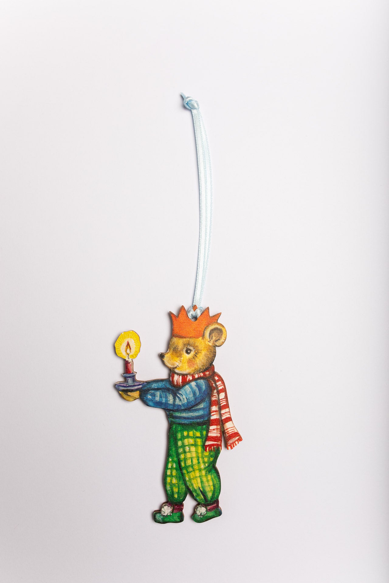 Teddy Bear with Candle ~ Wooden Hanging Decoration