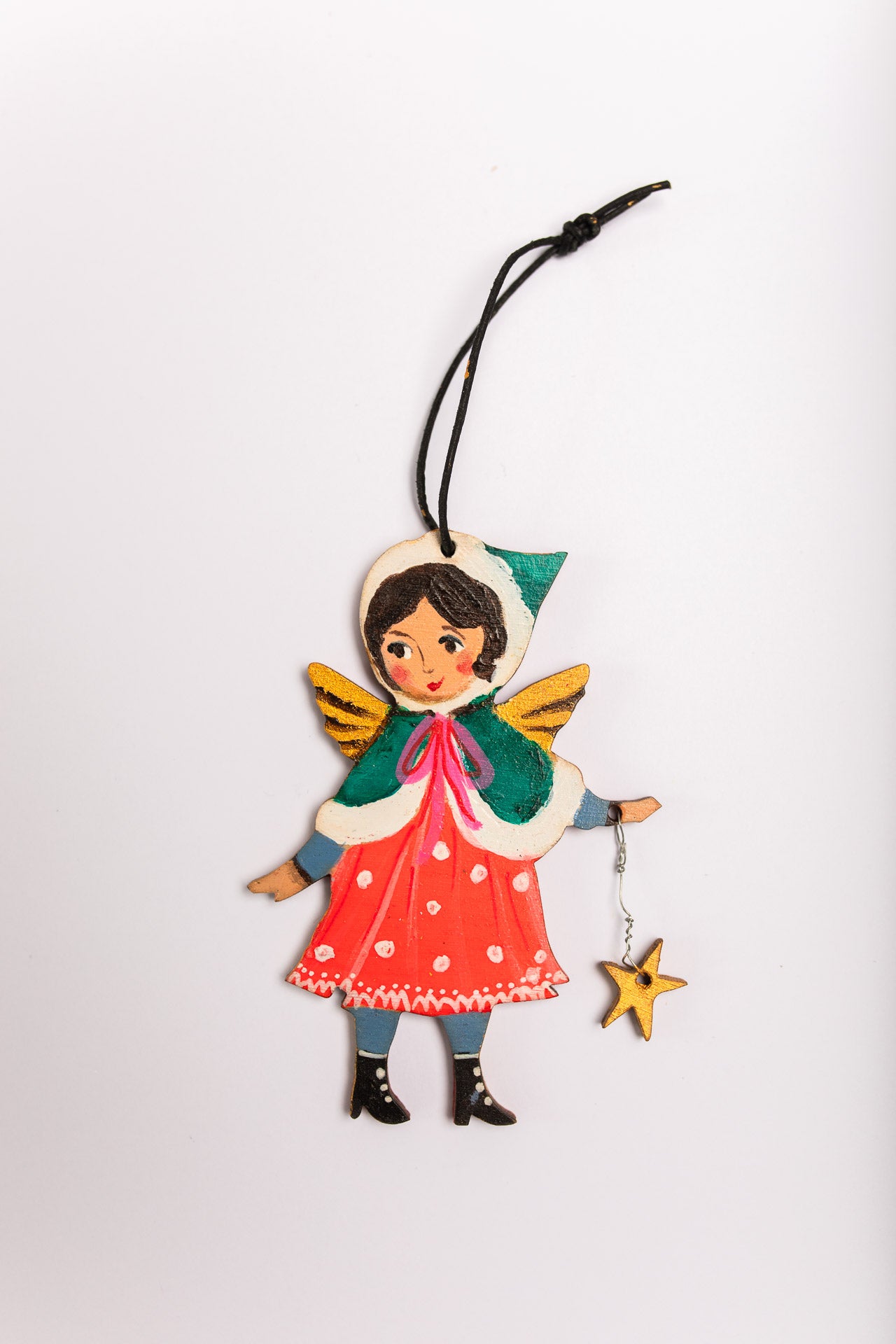 Folk Angel Red Dress ~ Hanging Wooden Decoration