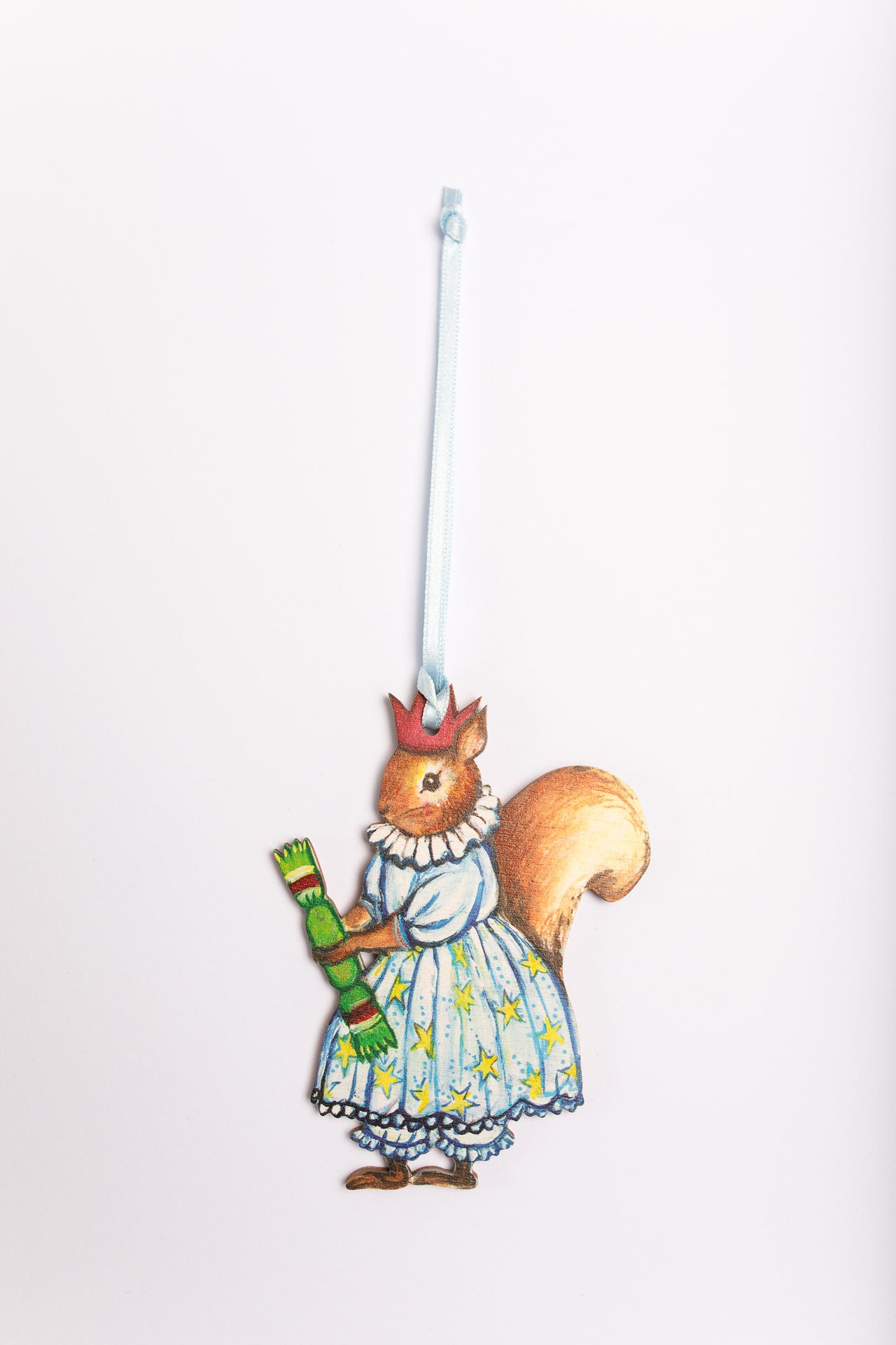 Mrs Squirrel with Cracker ~ Wooden Hanging Decoration
