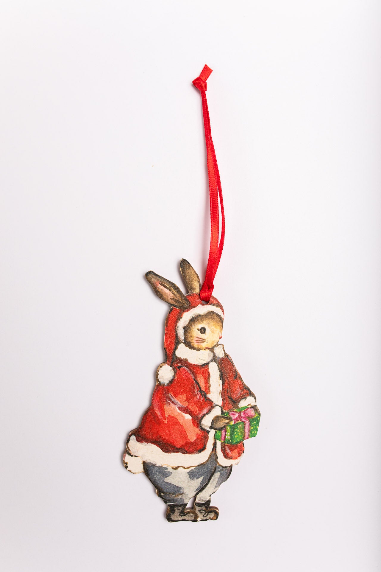Santa Bunny ~ Hanging Wooden Decoration