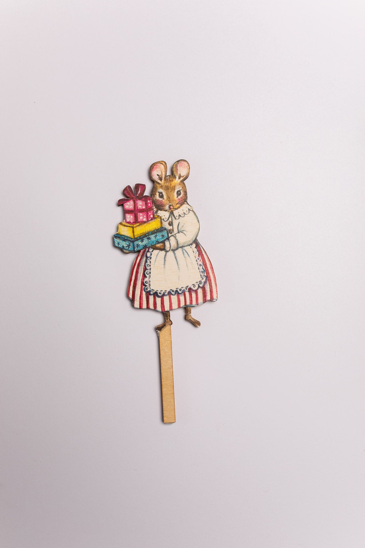 Mrs Mouse with Gifts ~ Wooden Cake Topper