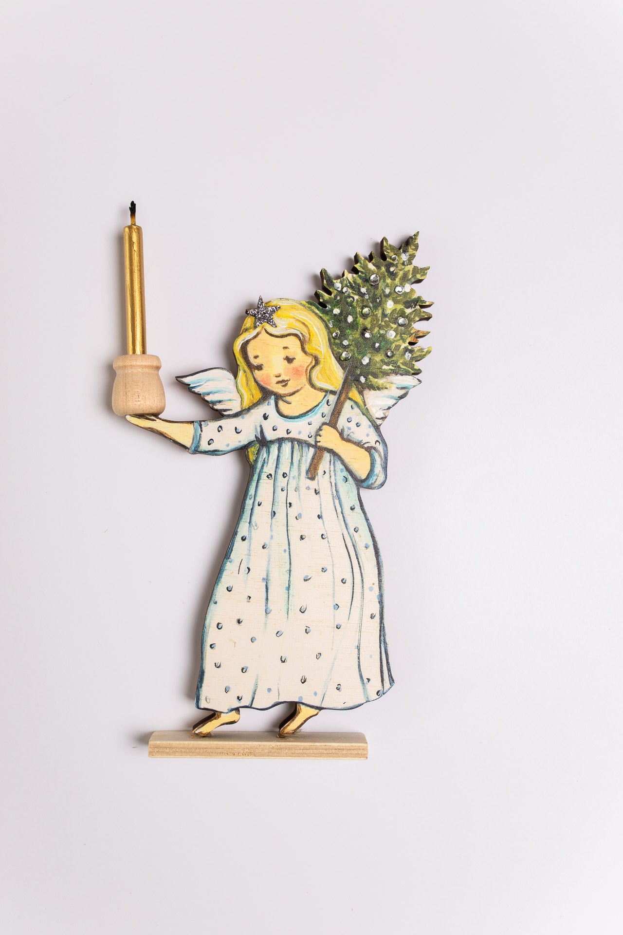 The Wishing Angel ~ Small Wooden Candle Holder