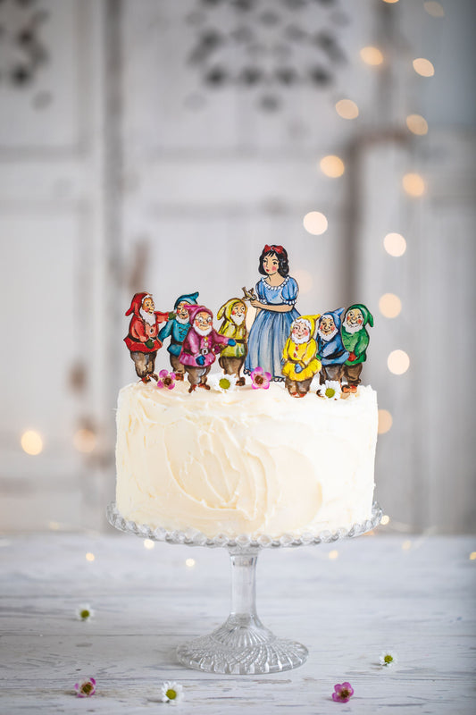 Snow White and The Seven Dwarfs ~ Wooden Cake Topper Set.