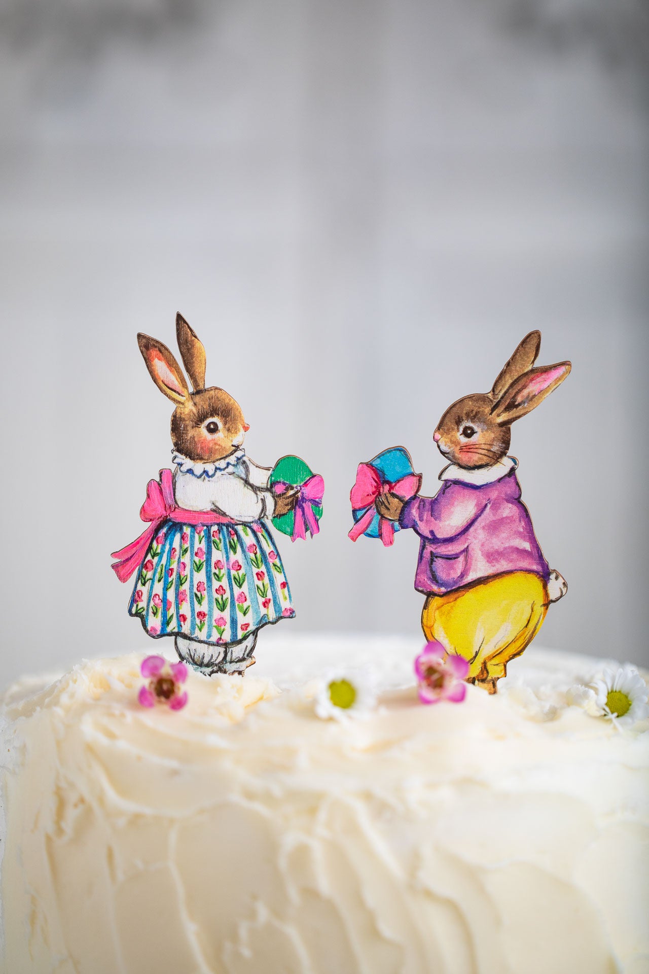 Boy Bunny with Egg ~ Wooden Cake Topper