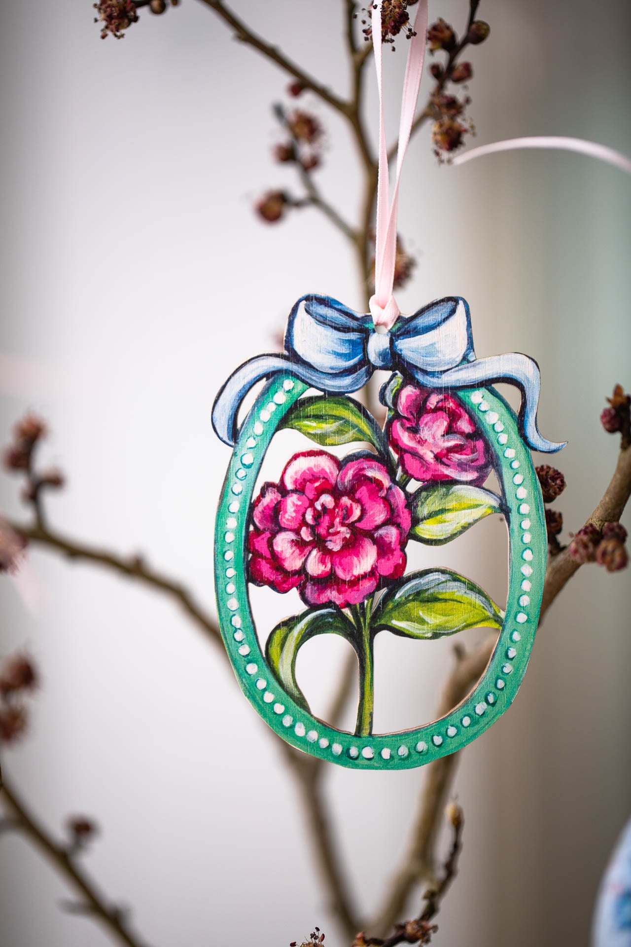 Peony ~ Hanging Wooden Decoration