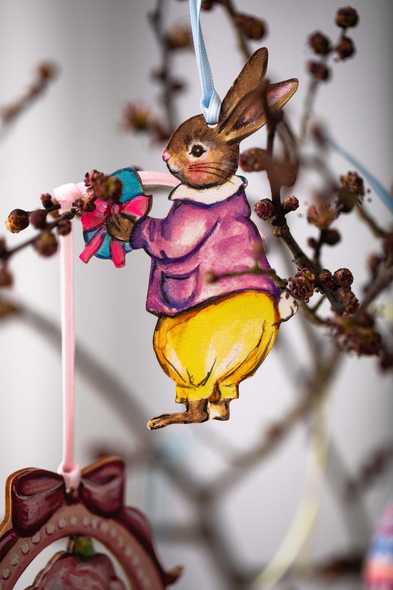 Easter Bunny Boy with Egg ~ Amy Swann X Fortnum & Mason ~ Hanging Wooden Decoration