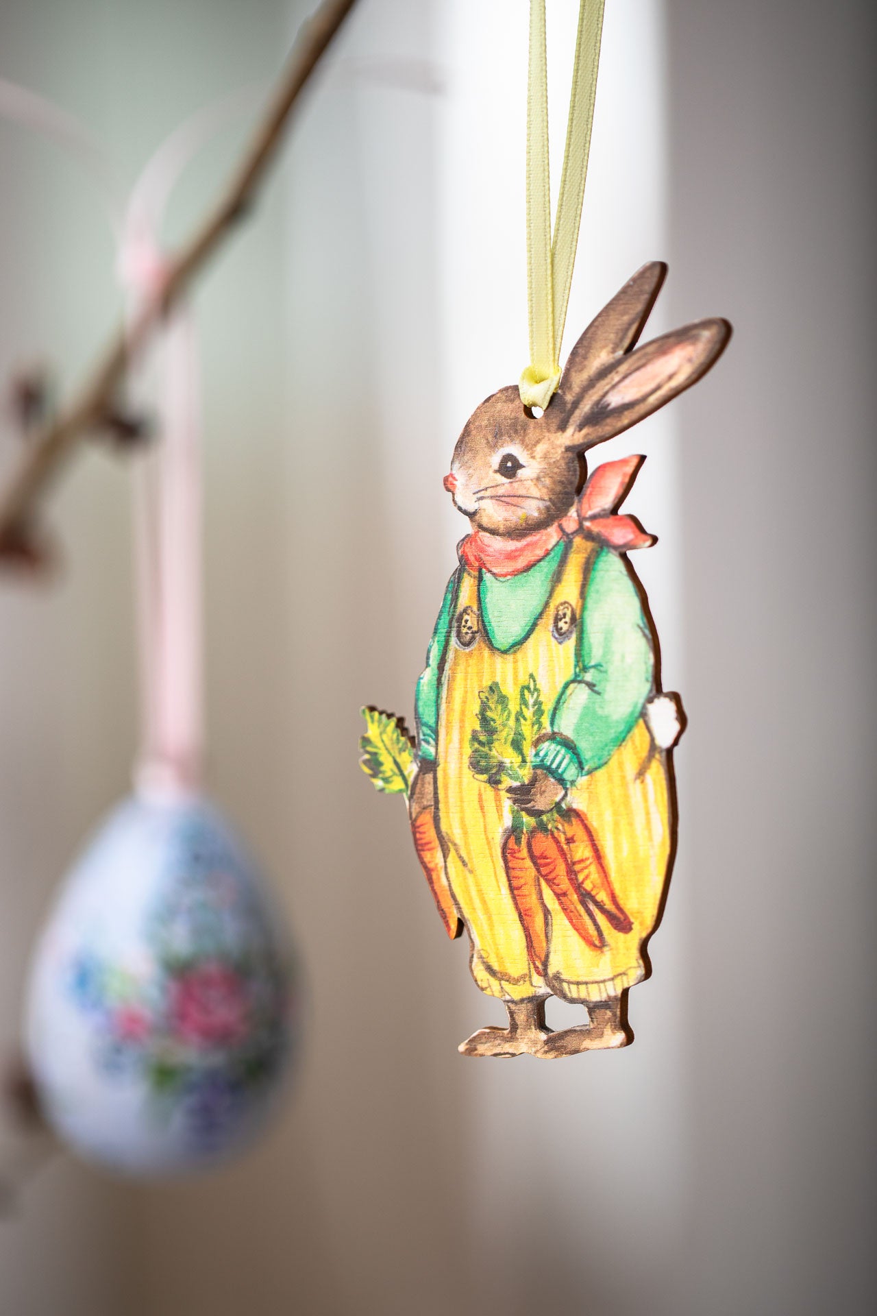 Gardening Bunny Boy ~ Hanging Wooden Decoration