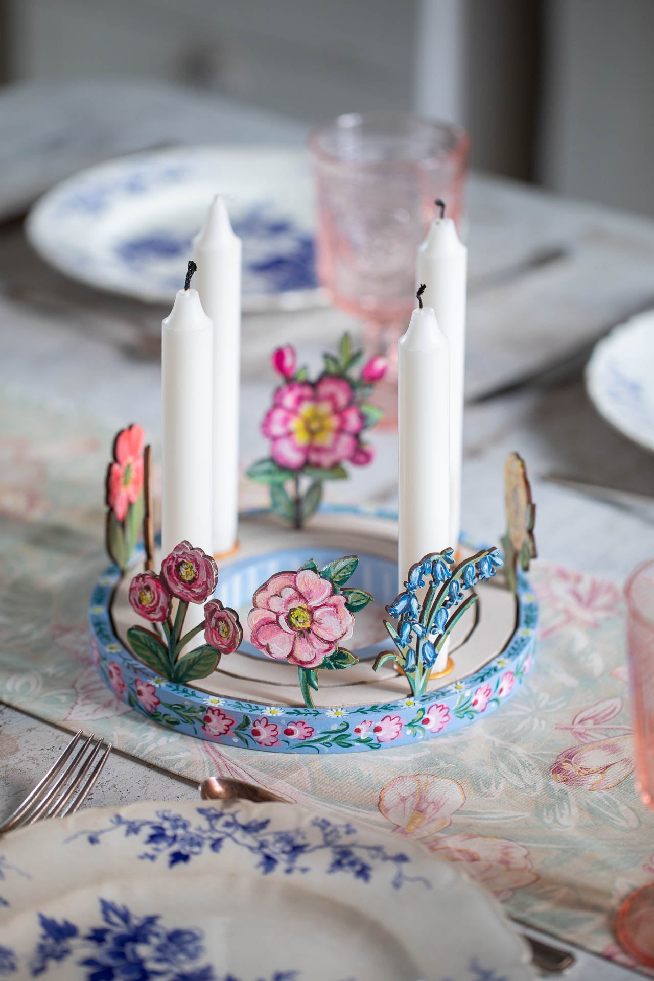 Set of 7 Hand Painted Flowers for Celebration Ring and Candle Holder