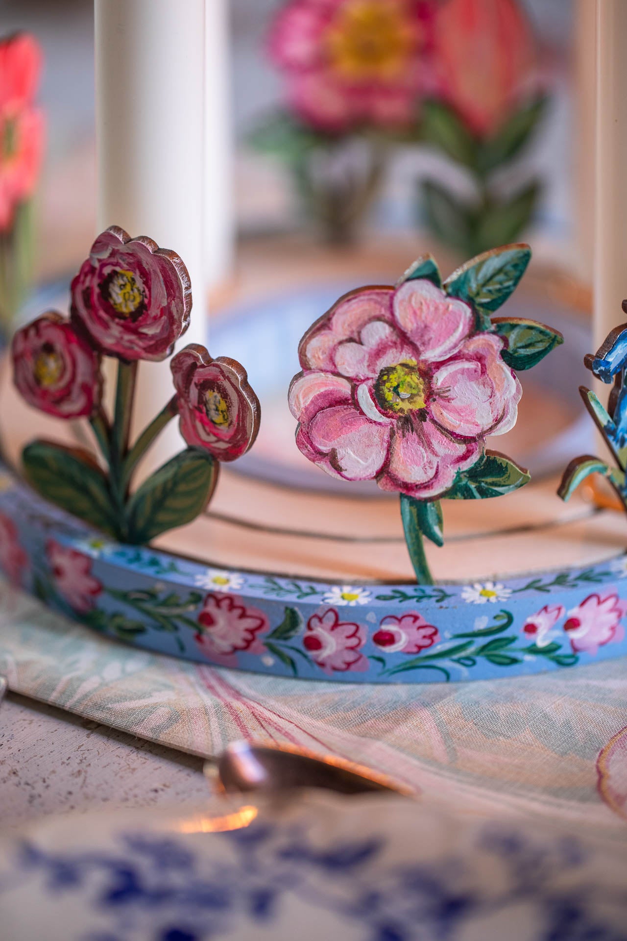 Set of 7 Hand Painted Flowers for Celebration Ring and Candle Holder