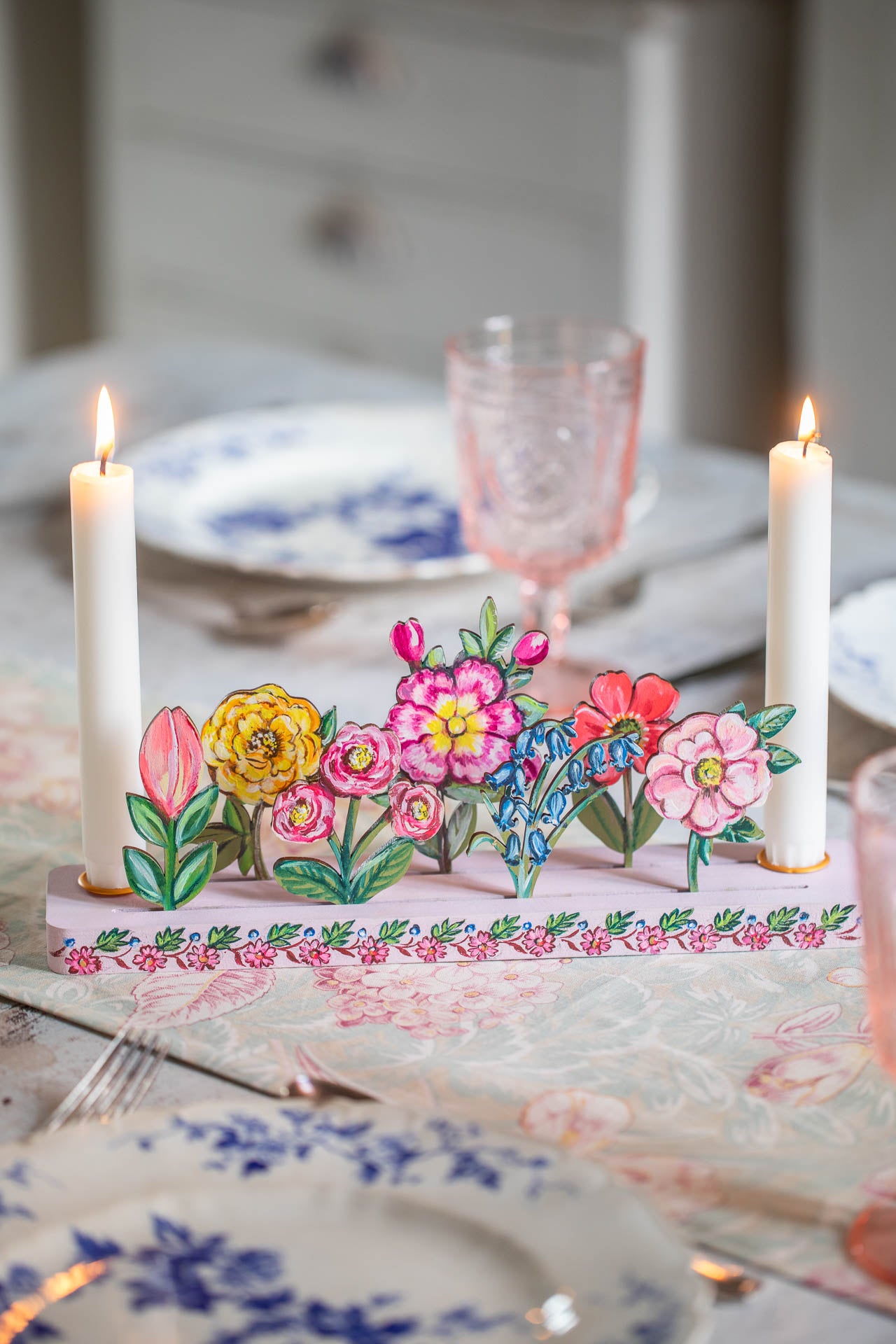 Set of 7 Hand Painted Flowers for Celebration Ring and Candle Holder