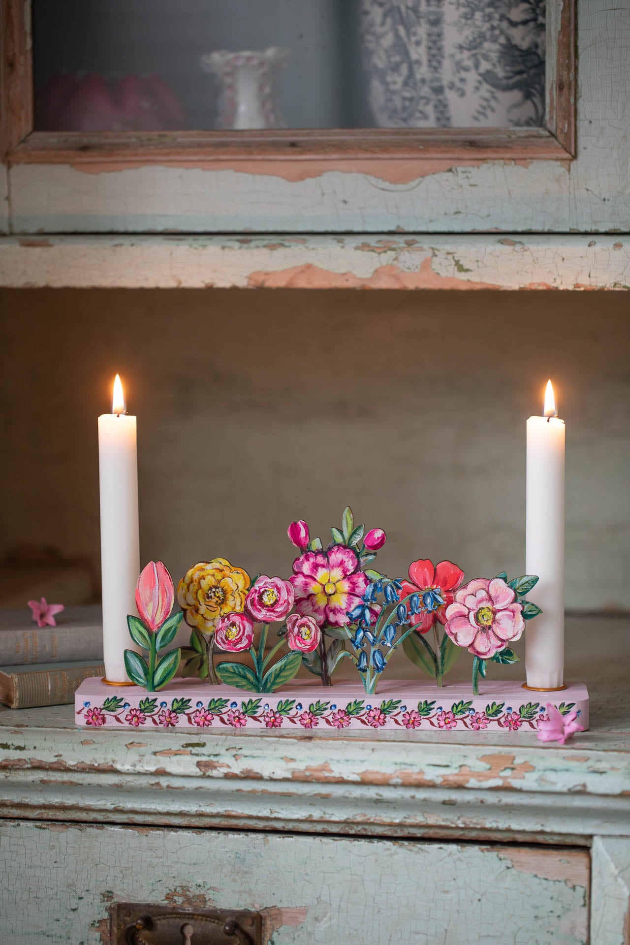 Set of 7 Hand Painted Flowers for Celebration Ring and Candle Holder