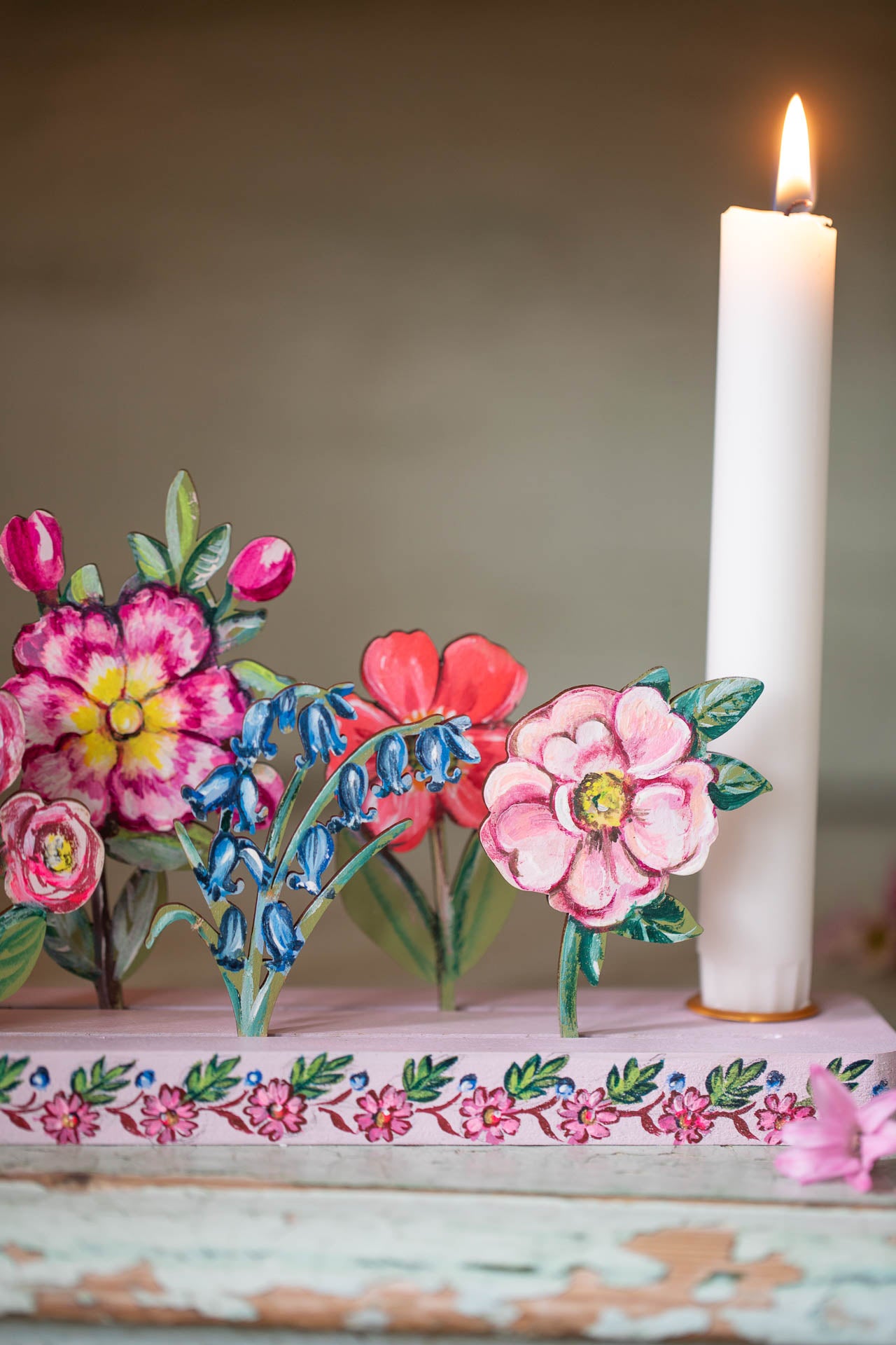 Set of 7 Hand Painted Flowers for Celebration Ring and Candle Holder