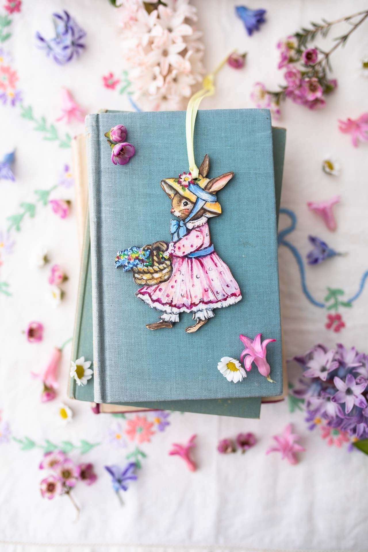 Garden Bunny with Basket ~ Amy Swann X Fortnum & Mason ~ Hanging Wooden Decoration