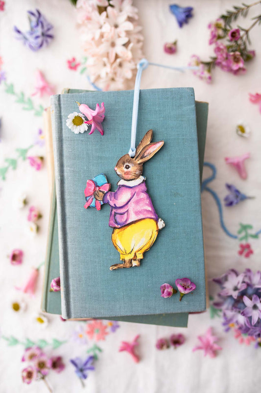 Easter Bunny Boy with Egg ~ Amy Swann X Fortnum & Mason ~ Hanging Wooden Decoration