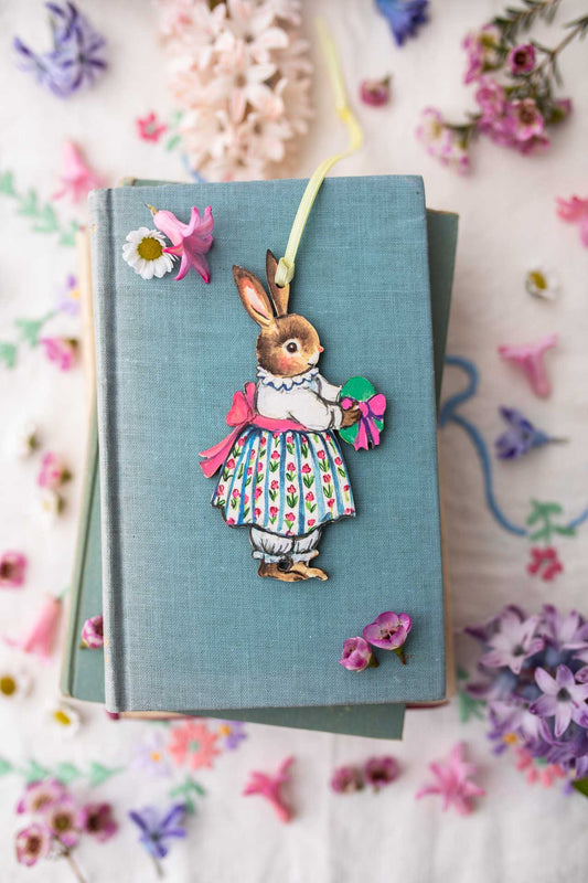 Easter Bunny Girl With Egg~ Fortnum & Mason X Amy Swann ~ Hanging Wooden Decoration