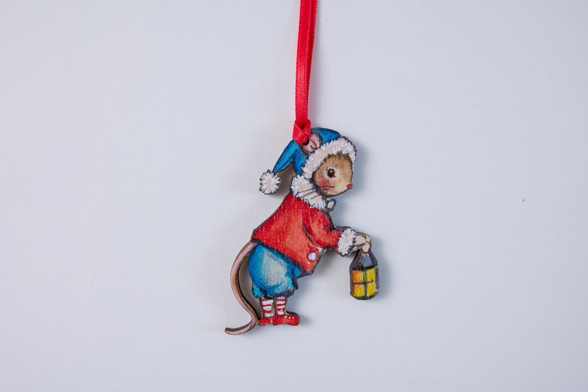 Trio of Elf Mice ~ Hanging Wooden Decoration