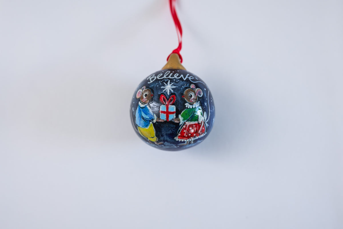 Believe Bauble Mice 2026 ~Hand Painted Ceramic Bauble