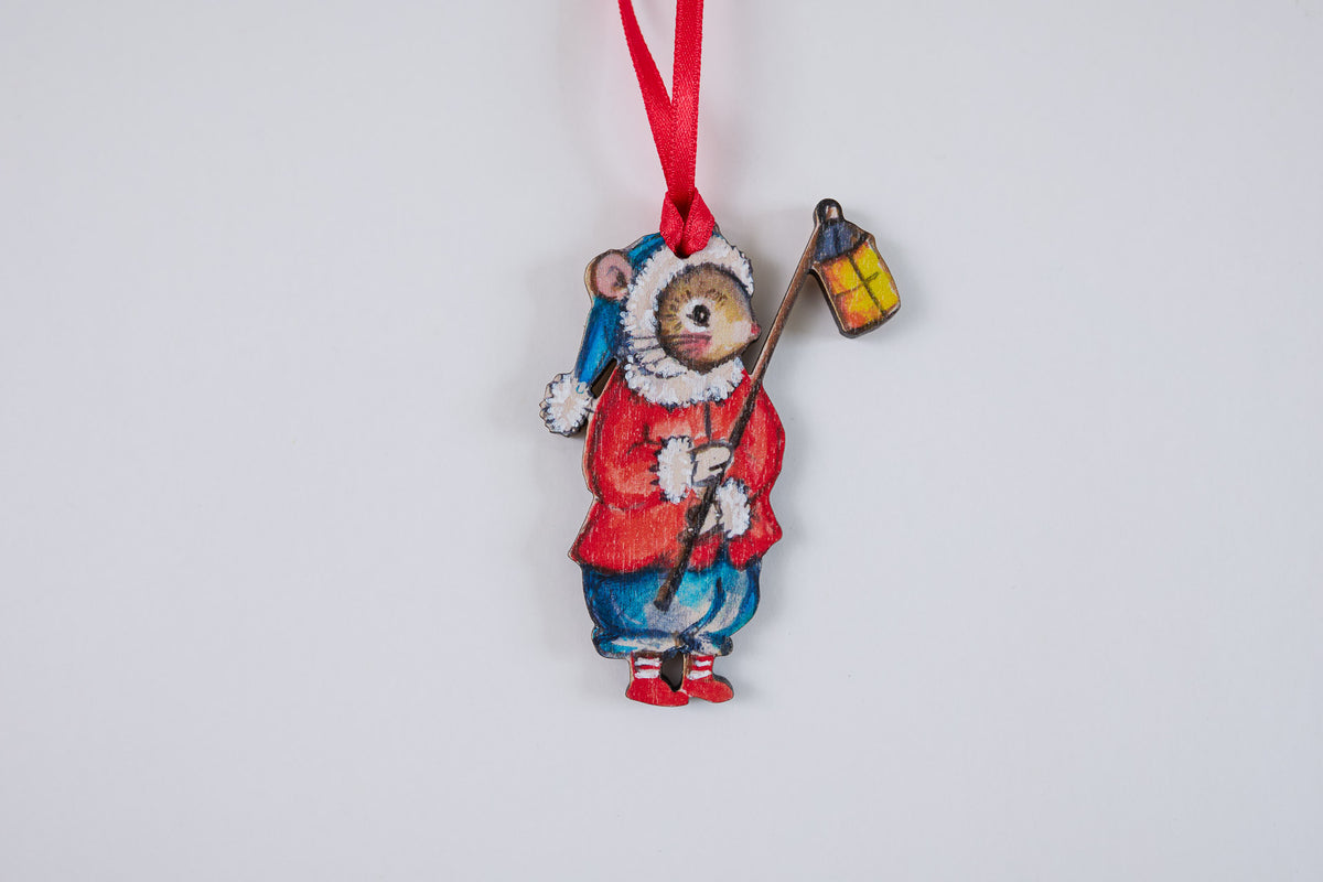 Trio of Elf Mice ~ Hanging Wooden Decoration