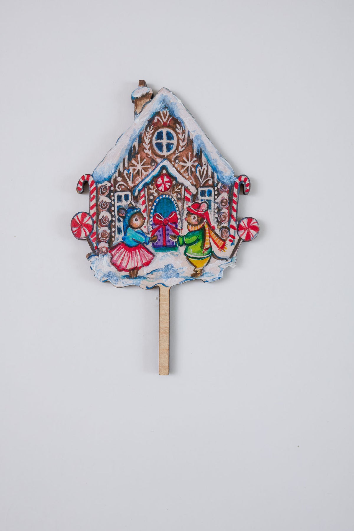Gingerbread House with two little mice ~ Wooden Cake Topper
