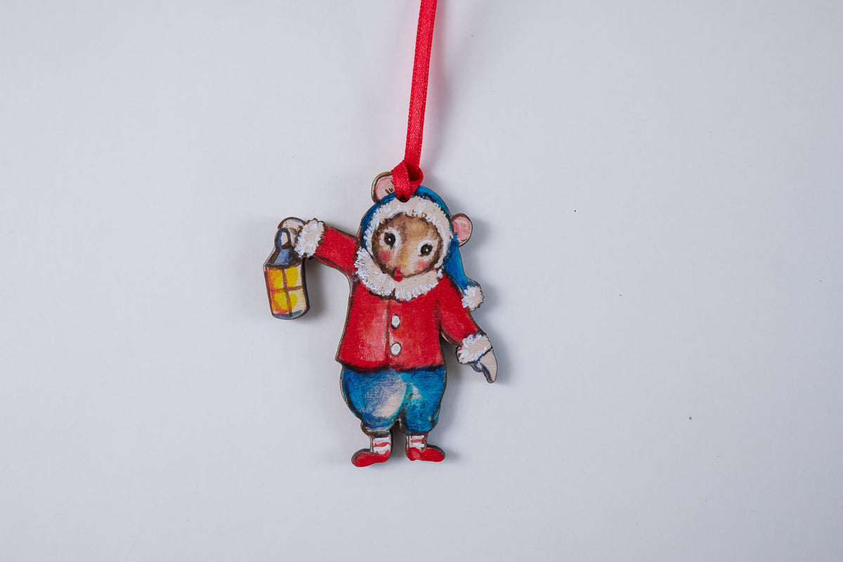 Trio of Elf Mice ~ Hanging Wooden Decoration