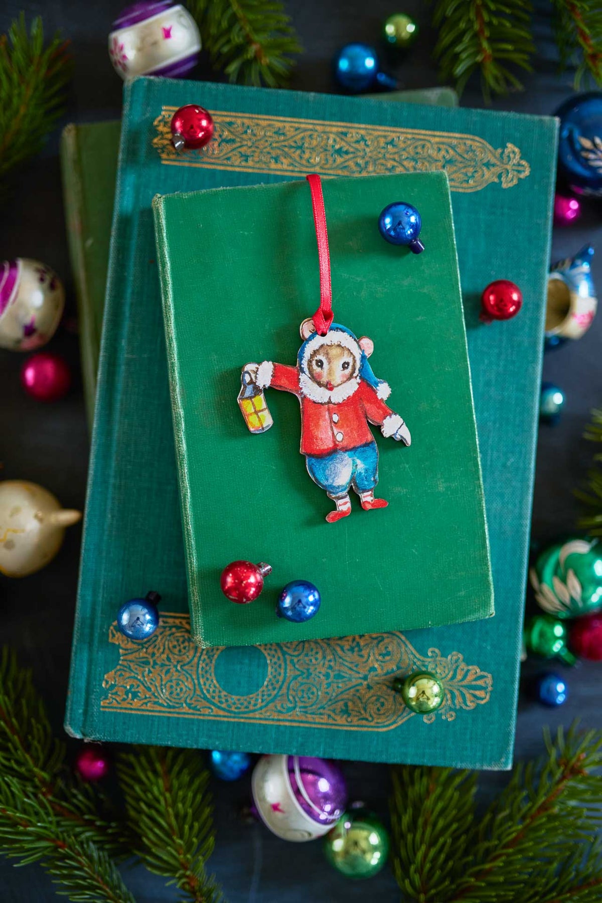 Trio of Elf Mice ~ Hanging Wooden Decoration