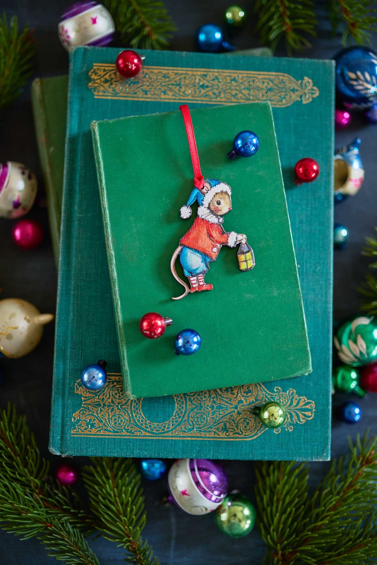 Trio of Elf Mice ~ Hanging Wooden Decoration