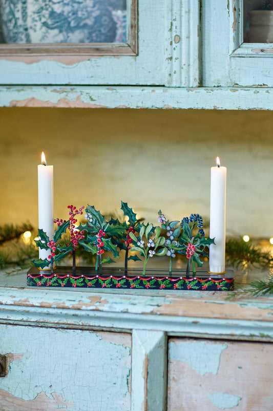 Winter Hand Painted Wooden Candle Holder