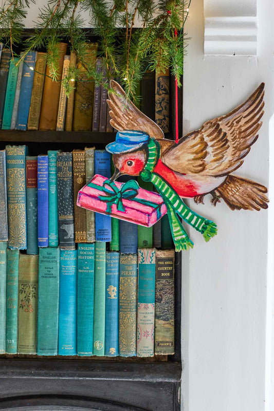 Postman Robin ~ Large Hanging Wooden Decoration