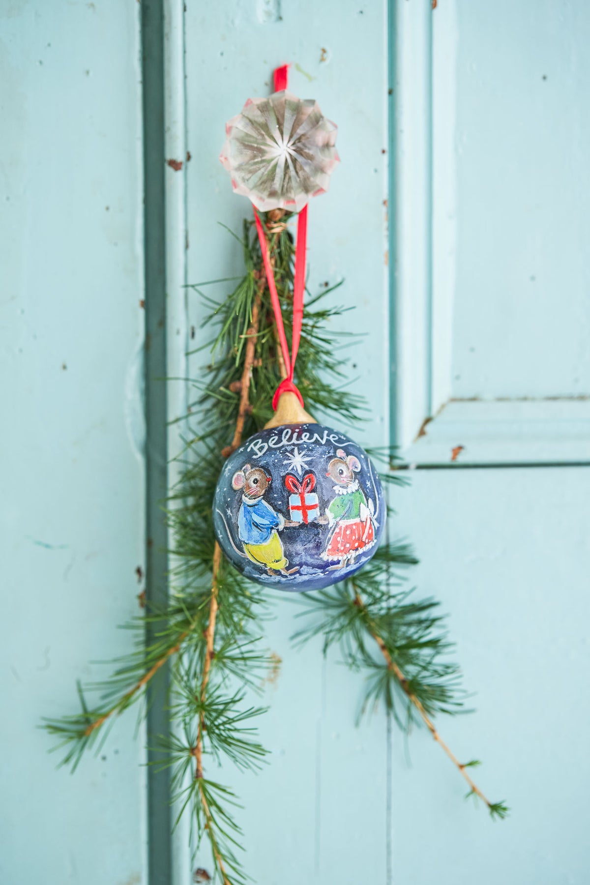 Believe Bauble Mice 2026 ~Hand Painted Ceramic Bauble