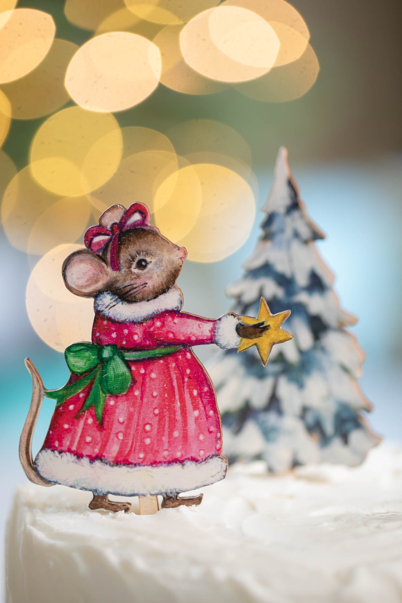 Christmas Star Mouse - Wooden Cake Topper