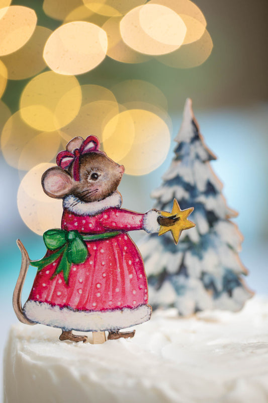 Christmas Star Mouse - Wooden Cake Topper