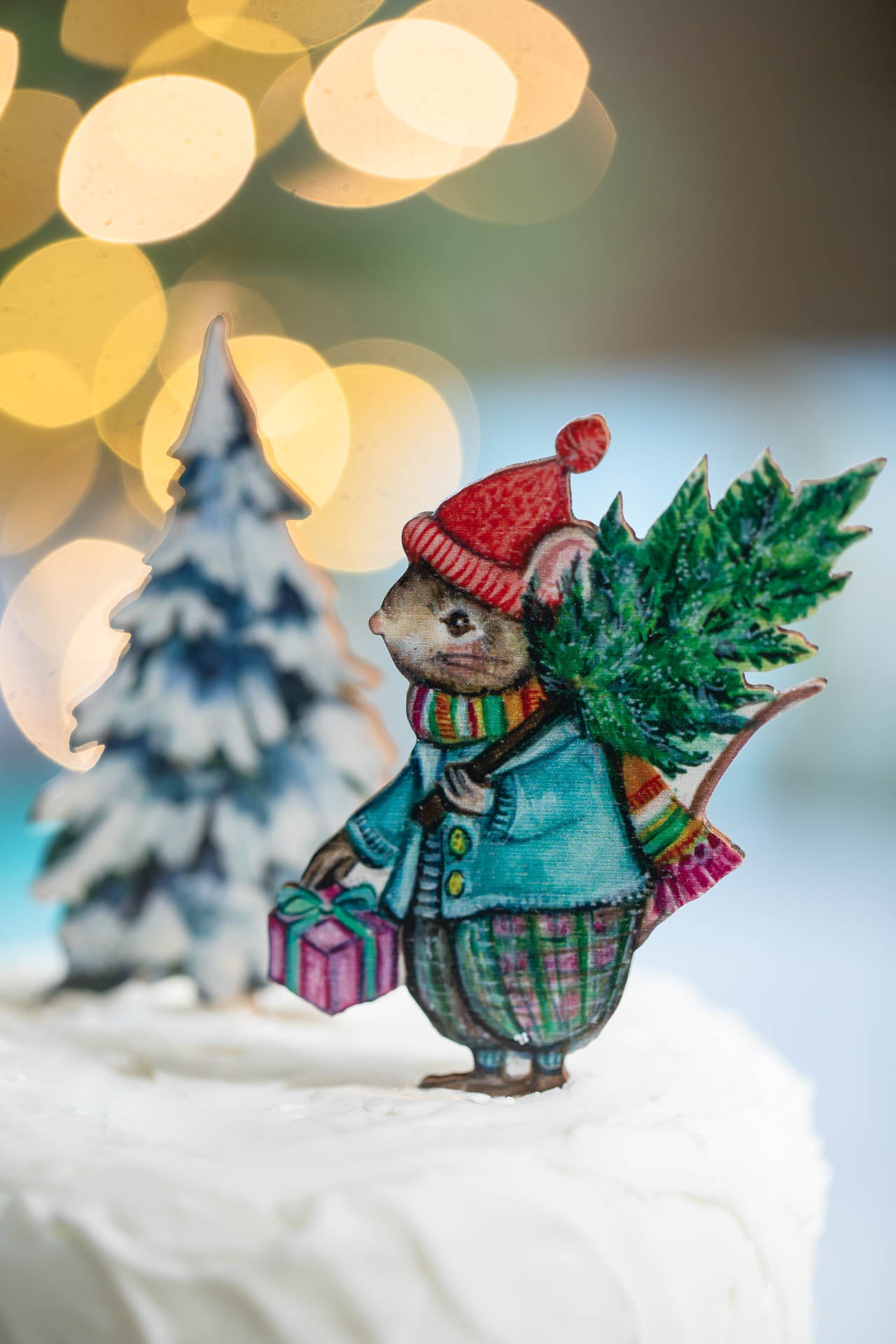 Christmas Tree Mouse- Wooden Cake Topper