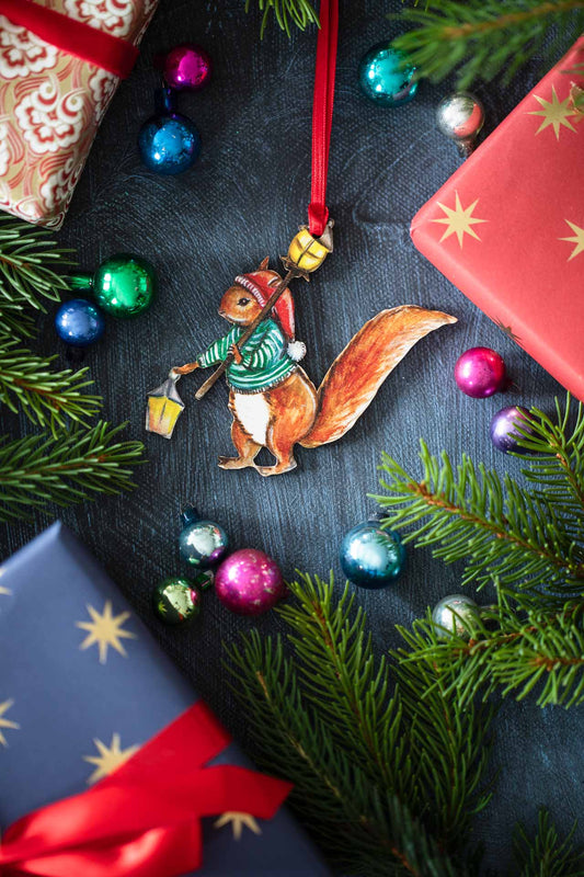 Squirrel ~ Fortnum & Mason X Amy Swann ~ Hanging Wooden Decoration