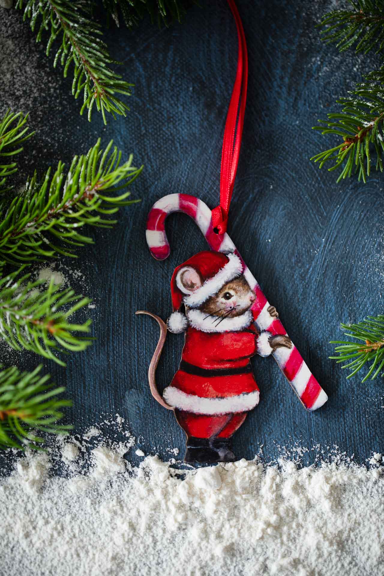 Santa Mouse- Hanging Wooden Decoration