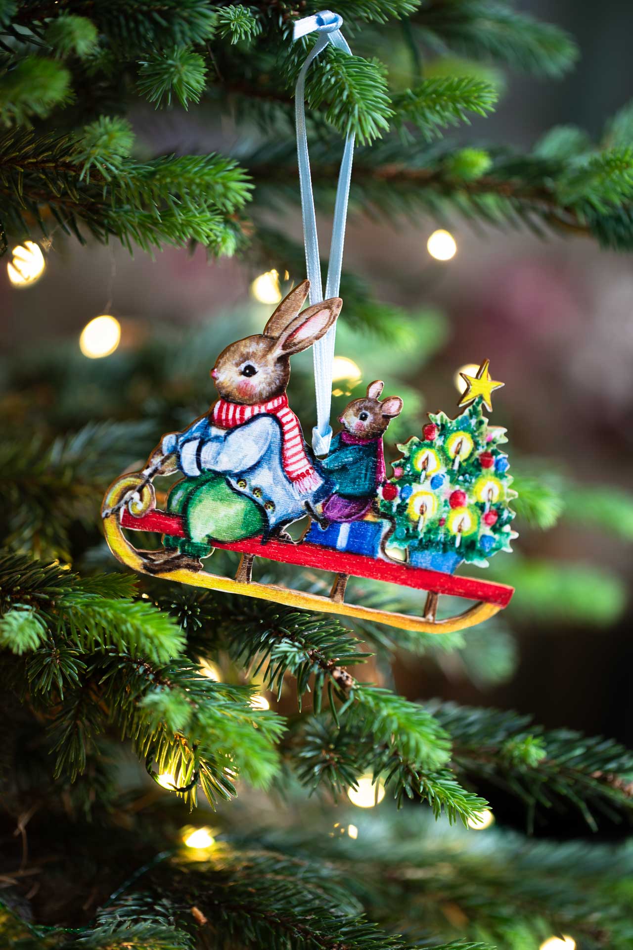 Sledge Ride ~ Fortnum & Mason X Amy Swann ~ Hanging Wooden Decoration