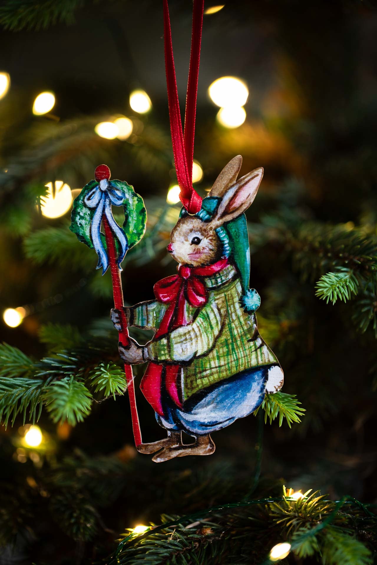 Christmas Bunny with Garland ~ Fortnum and Mason X Amy Swann ~ Hanging Wooden Decoration