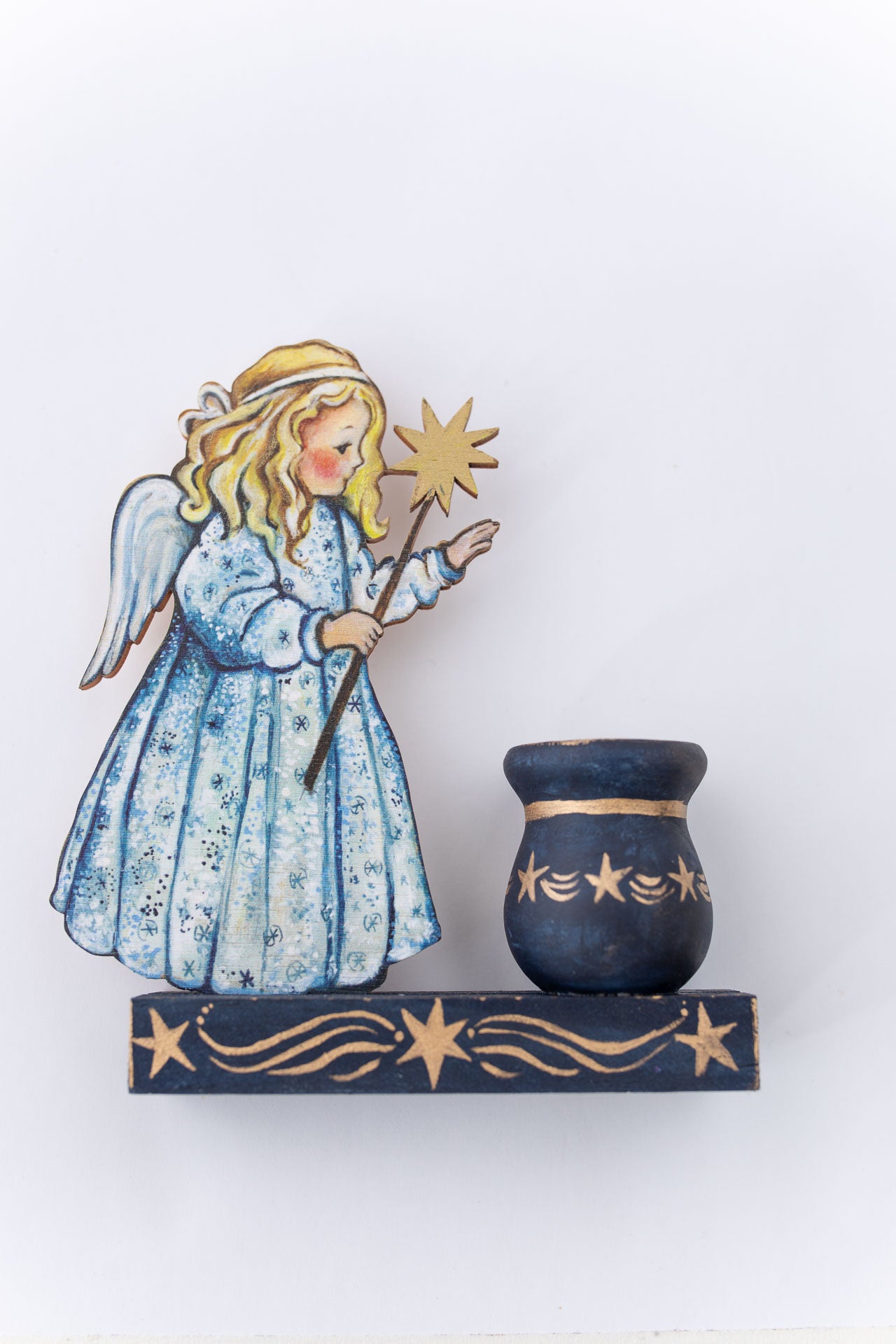 MAKE A WISH CHRISTMAS ANGEL- Wooden Candle Holder