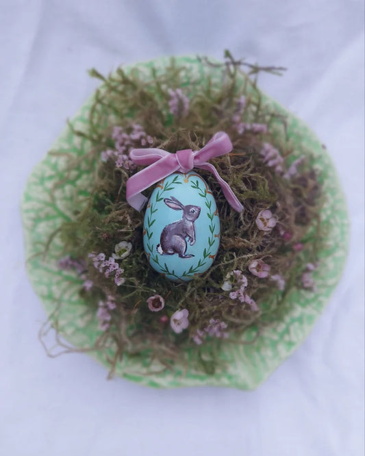 Bunny ~ Hand Painted Hanging Ceramic Egg