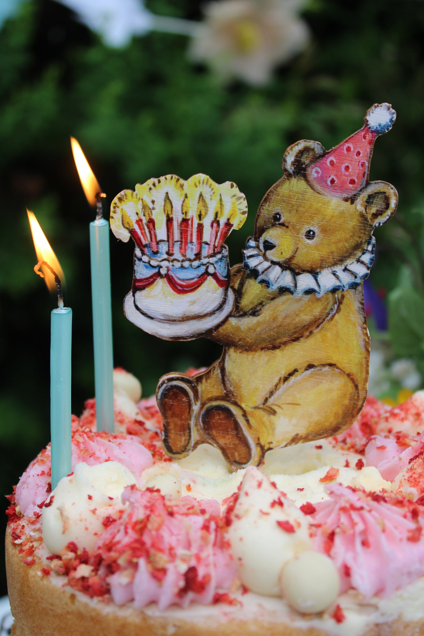 PRE ORDER - Birthday Teddy - Wooden Cake Topper