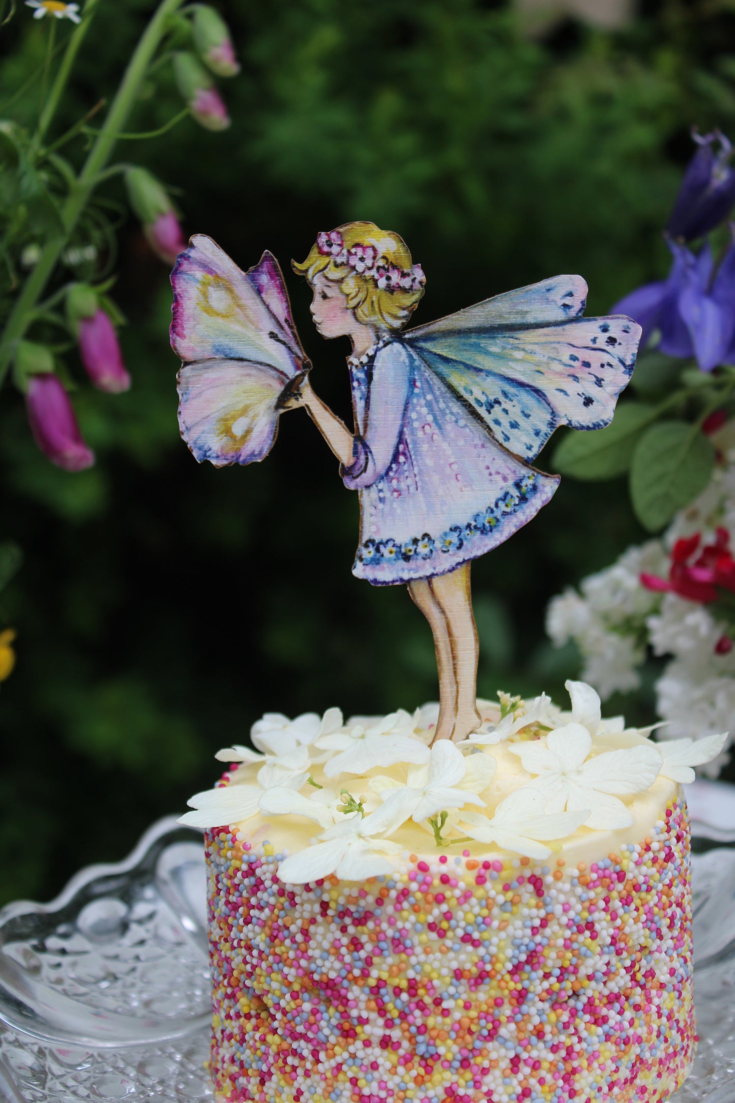 Fairy and Butterfly - Wooden Cake Topper