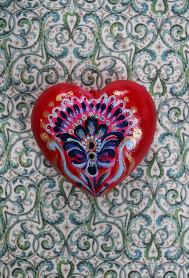 Portia ~ Hand Painted Ceramic Heart Shaped Bauble