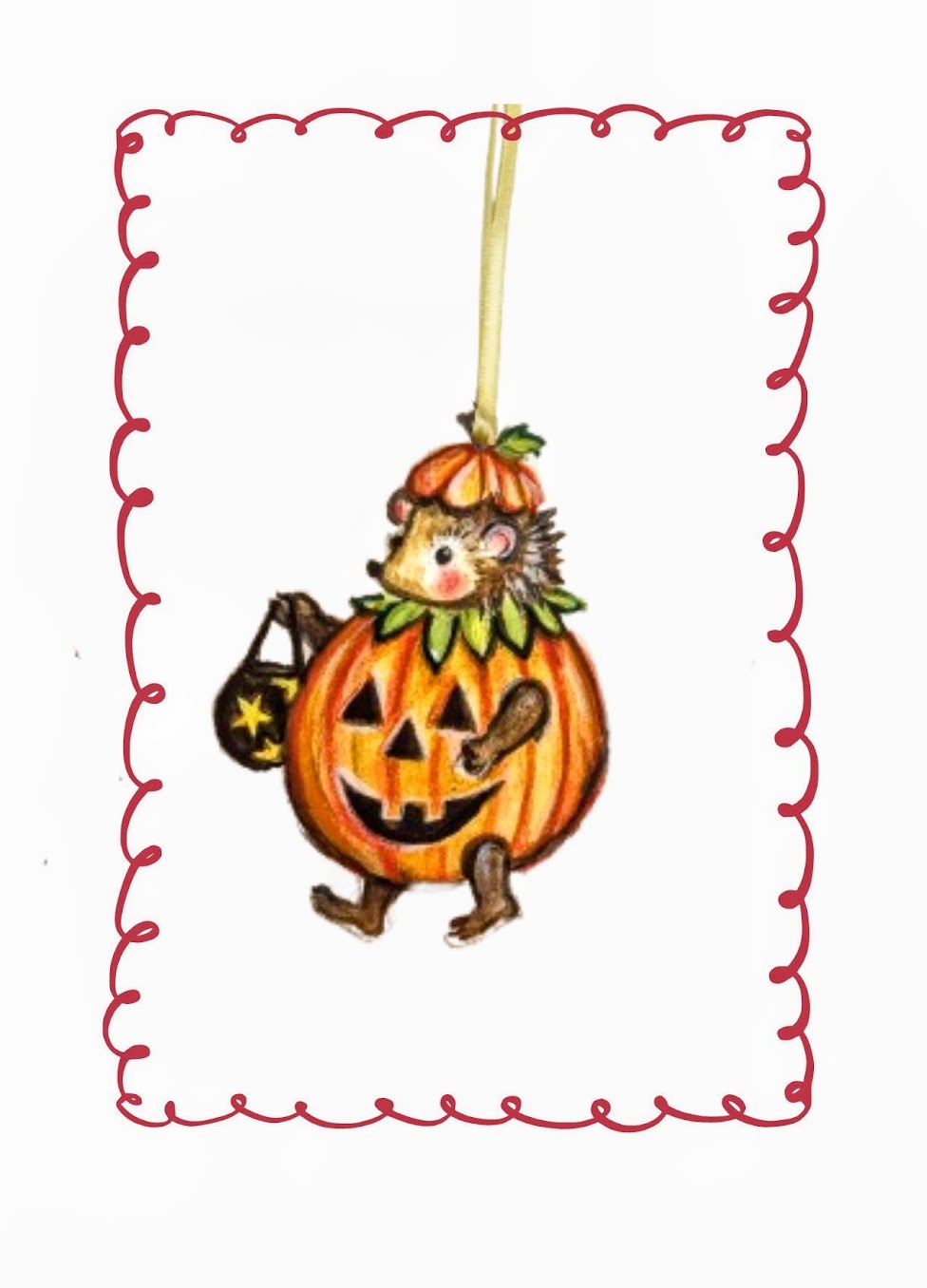 Henry the Pumpkin Hedgehog ~ Hanging Wooden Decoration