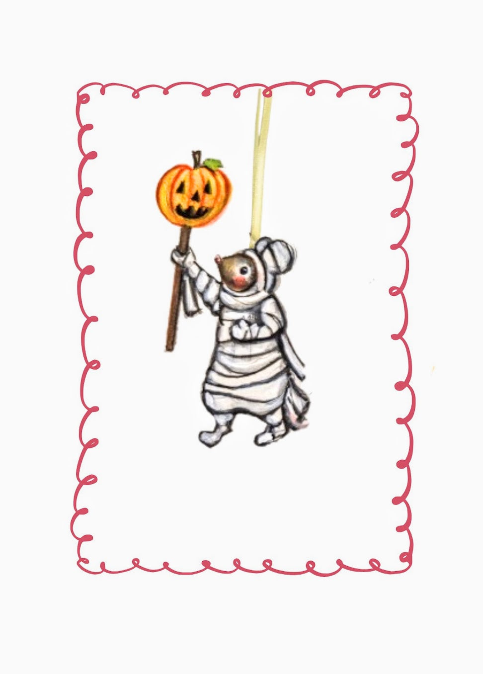 Matilda the Mummy Mouse ~ Hanging Wooden Decoration