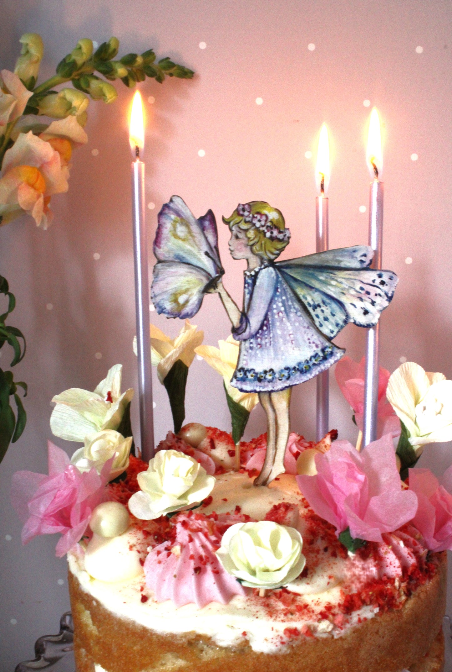 Fairy and Butterfly - Wooden Cake Topper