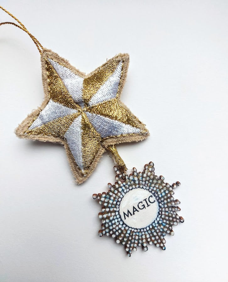 Magic Star- Hanging Wooden and Fabric Decoration